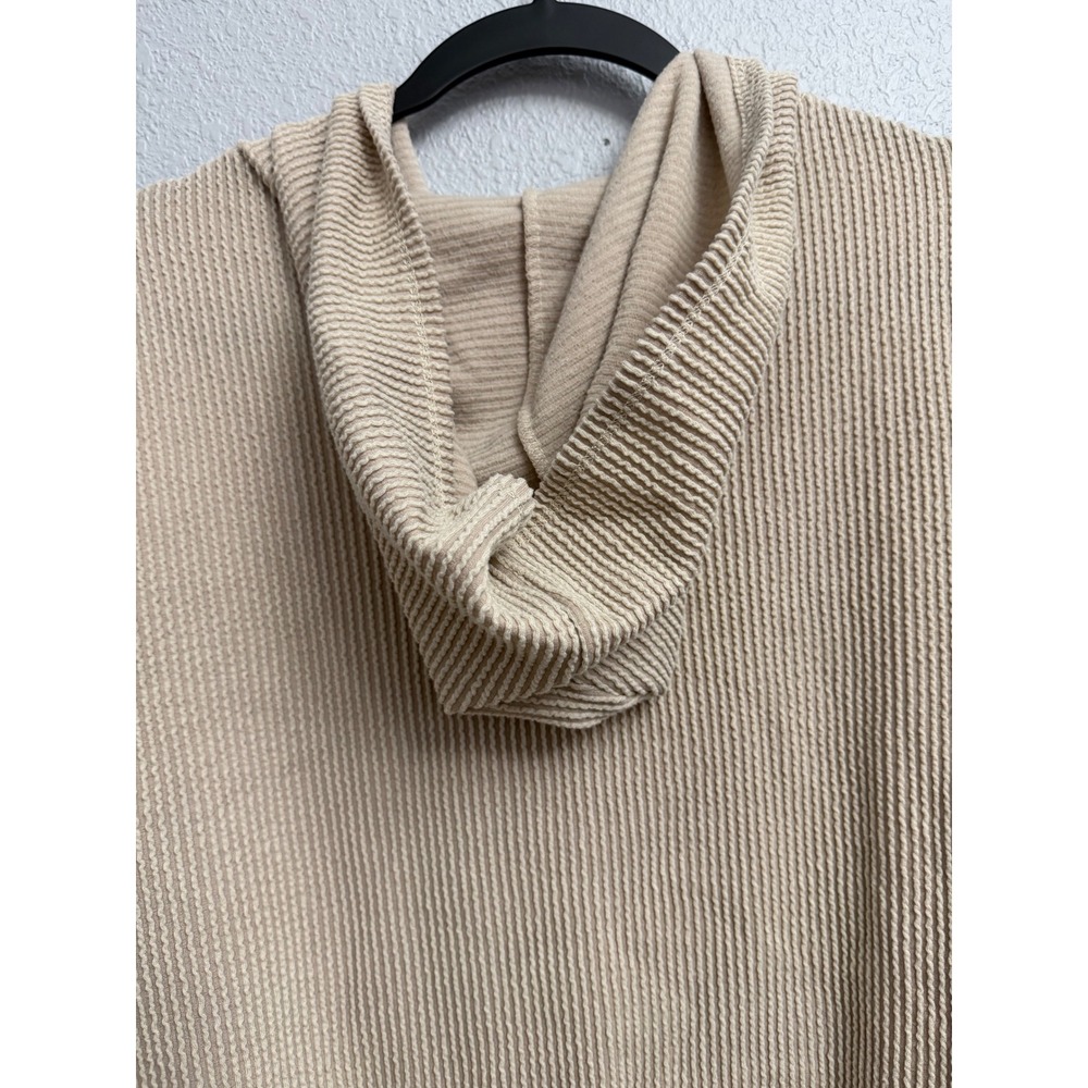 Pink Lily Tan Beige Waffle Knit Batwing Sleeve Hoodie Sweatshirt Large - Picture 6 of 7